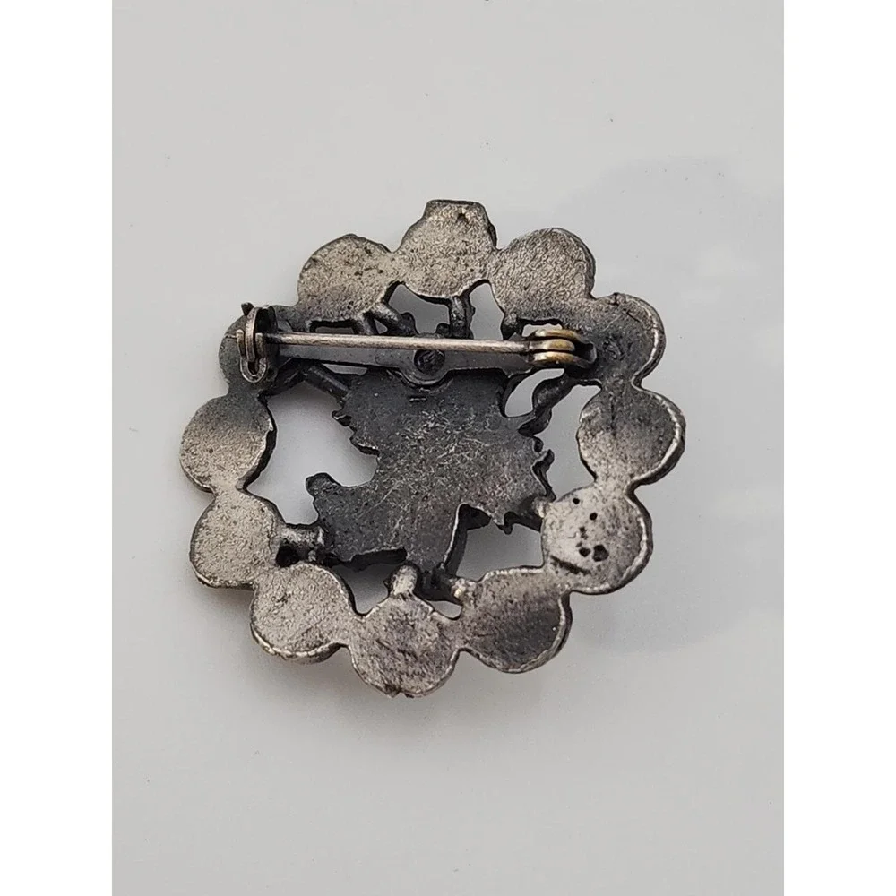 Vintage silver tone Western Astrology Zodiac Tree‎ of Life Chai brooch pin